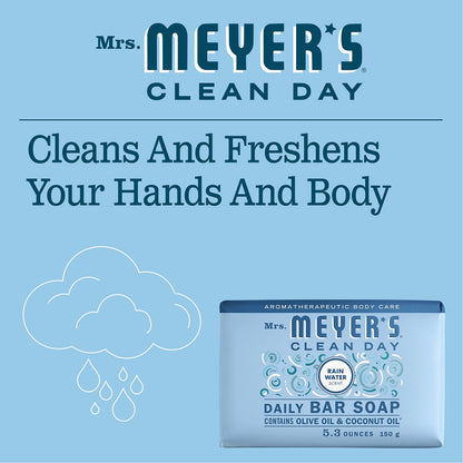 MRS. MEYER'S CLEAN DAY Bar Soap – Rain Water Scent, 4 Bars, Body & Hand Wash