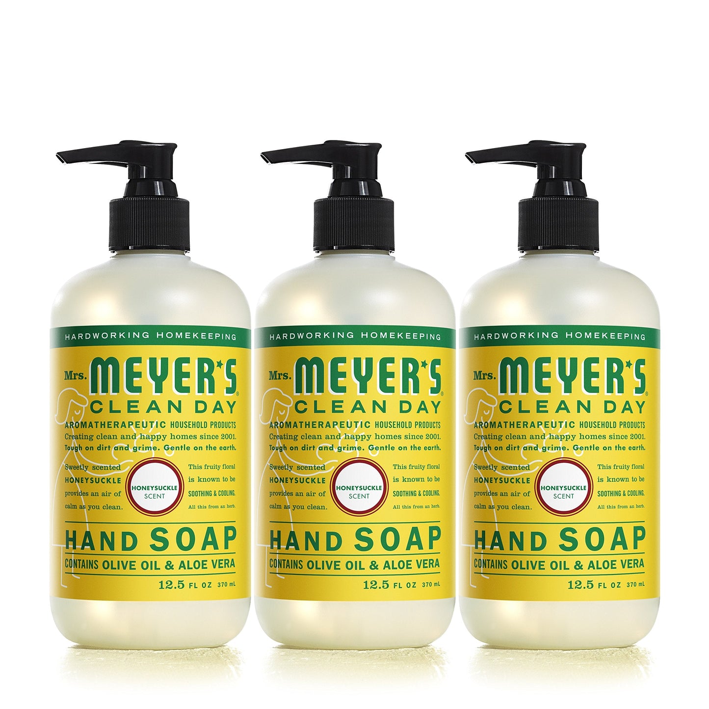 Mrs. Meyer's Clean Day Hand Soap with Essential Oils – Honeysuckle, Biodegradable, 12.5 oz (Pack of 3)