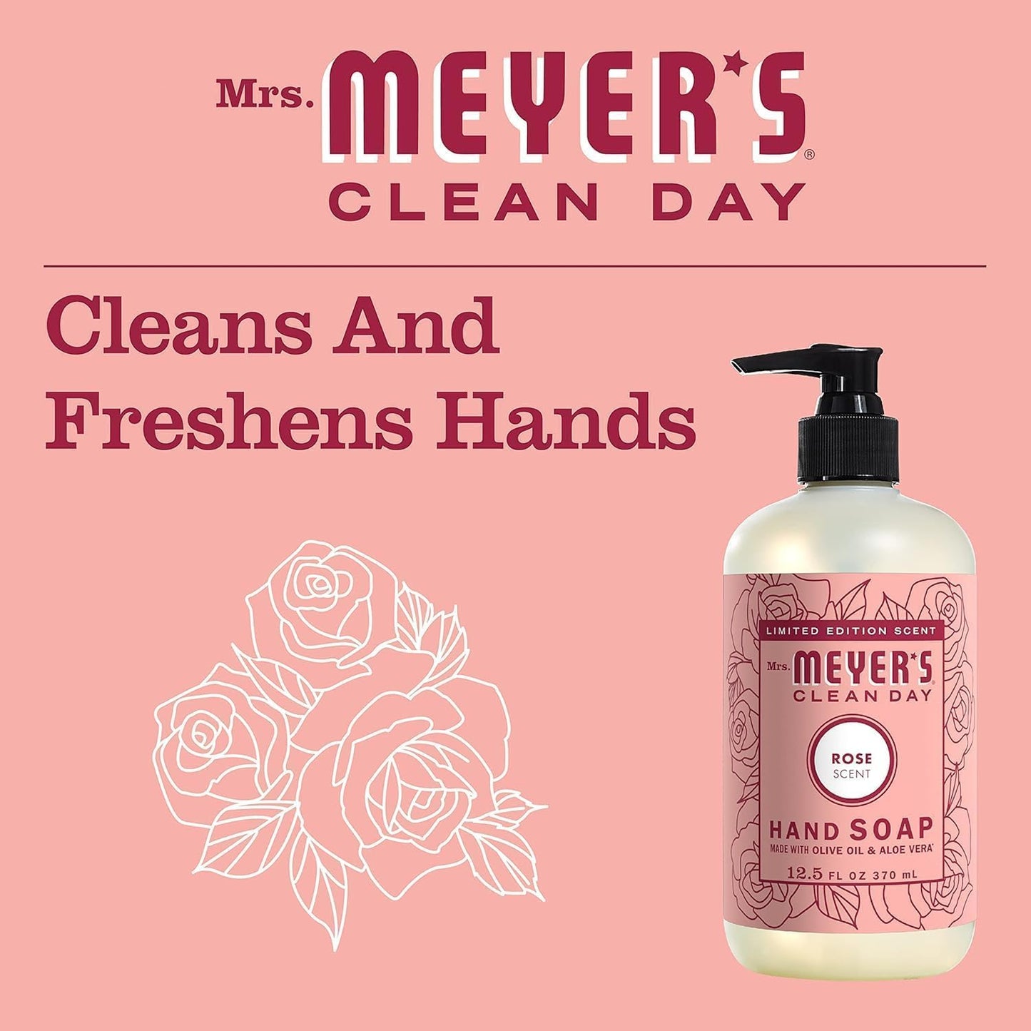 Mrs. Meyer's Clean Day Rose Hand & Dish Soap Duo — 12.5 oz Hand, 16 oz Dish | Leaping Bunny Certified