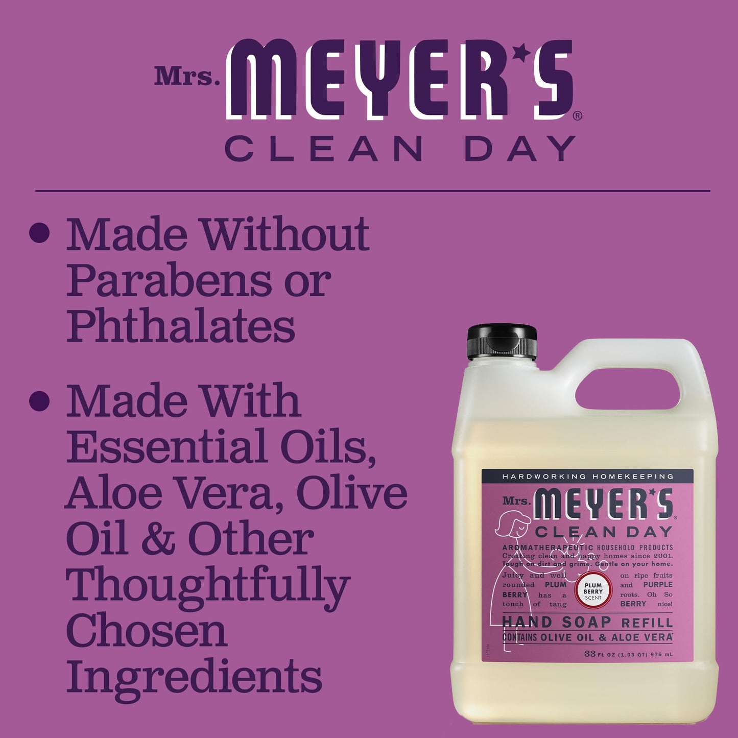 Mrs. Meyer's Clean Day Plum Berry Hand Soap Refill 33 oz (Pack of 4)