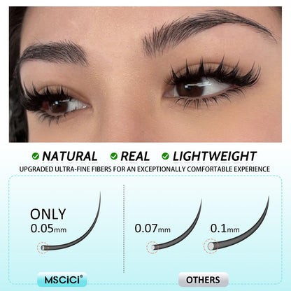 MSCICI VogueFairy.05 Manga Lashes Clusters – 8-16mm C Curl, Wispy, Invisible Band, DIY Wet-Look