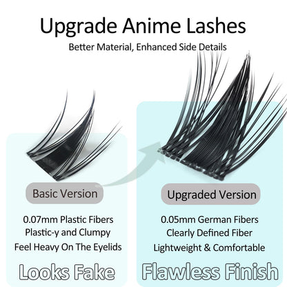 MSCICI VogueFairy.05 Manga Lashes Clusters – 8-16mm C Curl, Wispy, Invisible Band, DIY Wet-Look