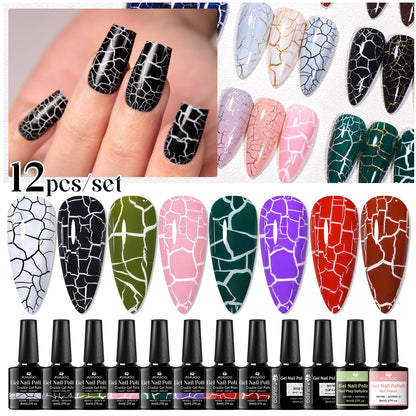 MSRUIOO Crackle Gel Nail Polish 12-Piece Set – 8 Crackle Colors + Base, Top, Dehydrator & Primer (Air-Dry)