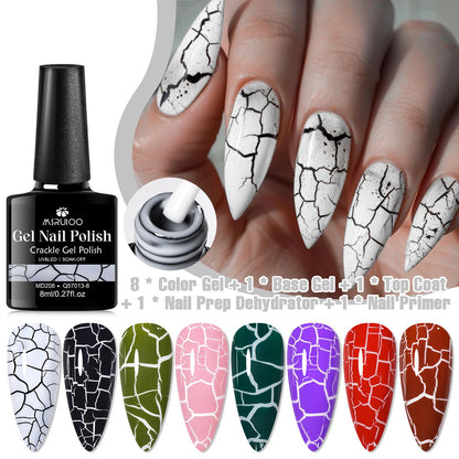 MSRUIOO Crackle Gel Nail Polish 12-Piece Set – 8 Crackle Colors + Base, Top, Dehydrator & Primer (Air-Dry)