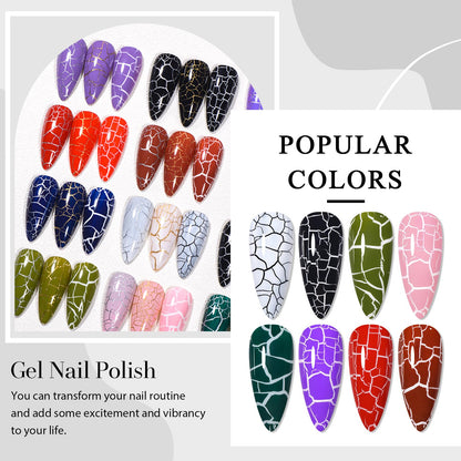 MSRUIOO Crackle Gel Nail Polish 12-Piece Set – 8 Crackle Colors + Base, Top, Dehydrator & Primer (Air-Dry)