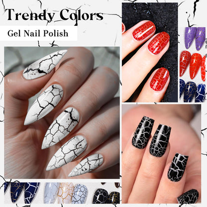 MSRUIOO Crackle Gel Nail Polish 12-Piece Set – 8 Crackle Colors + Base, Top, Dehydrator & Primer (Air-Dry)
