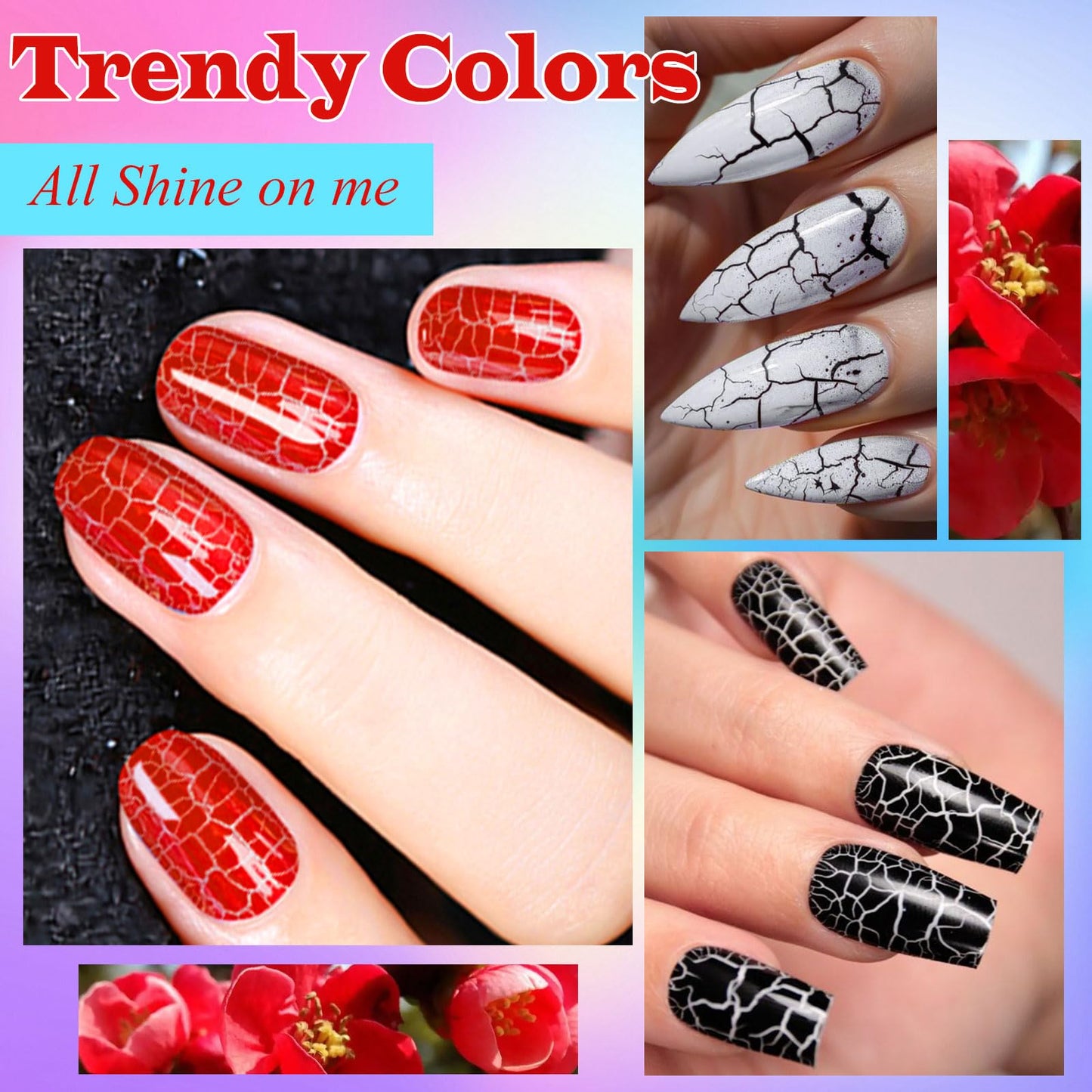 MSRUIOO 12 Colors Crackle & Glitter Gel Nail Polish Set – 8ml