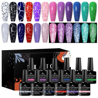 MSRUIOO 12 Colors Crackle & Glitter Gel Nail Polish Set – 8ml