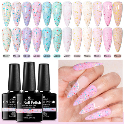 MSRUIOO Yogurt Gel Nail Polish + Rubber Builder Gel – 12 Color Glitter Rubber Base Set