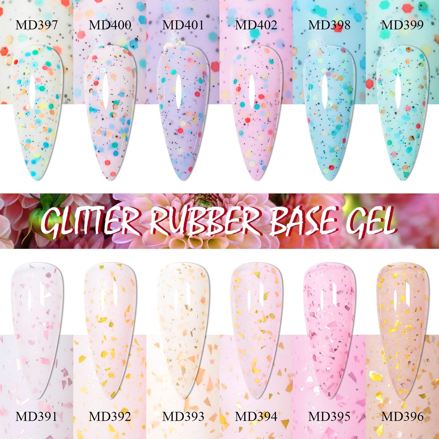 MSRUIOO Yogurt Gel Nail Polish + Rubber Builder Gel – 12 Color Glitter Rubber Base Set