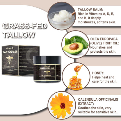 Mtmult Beef Tallow Balm – Hydrating Face & Body with Grass-Fed Tallow, Raw Honey & Beeswax