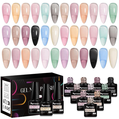 MTSSII 18PCS Jelly Gel Nail Polish Set – Blue & Pink, Home Manicure Kit, UV LED Soak-Off