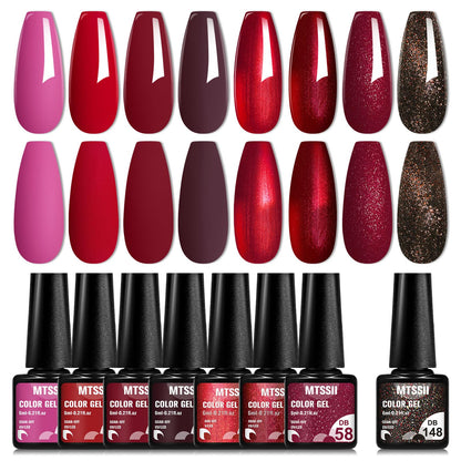 MTSSII Red Gel Nail Polish Set – 8-Color Bloody Mary Collection (Shimmer Red & Burgundy)