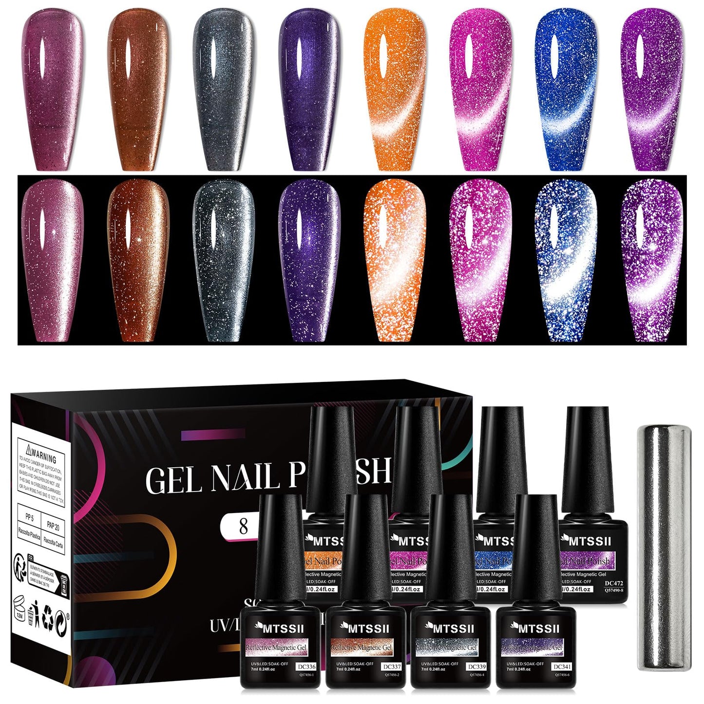 MTSSII 8 Colors Cat Eye Gel Nail Polish Set | Gift Box 8Pcs