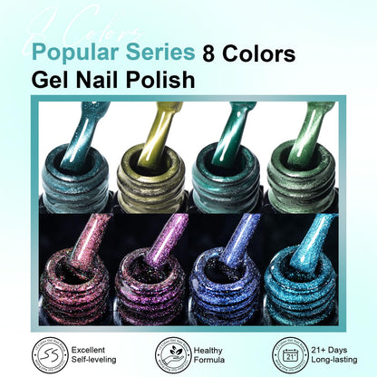 MTSSII 8 Colors Cat Eye Gel Nail Polish Set (SET3) – 8PCS, Soak Off UV/LED, Gift Box