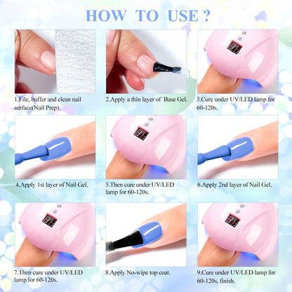 MTSSII 18-Piece Jelly Gel Nail Polish Kit | Translucent Nude, Pink, Purple & Blue Colors – UV LED Soak Off
