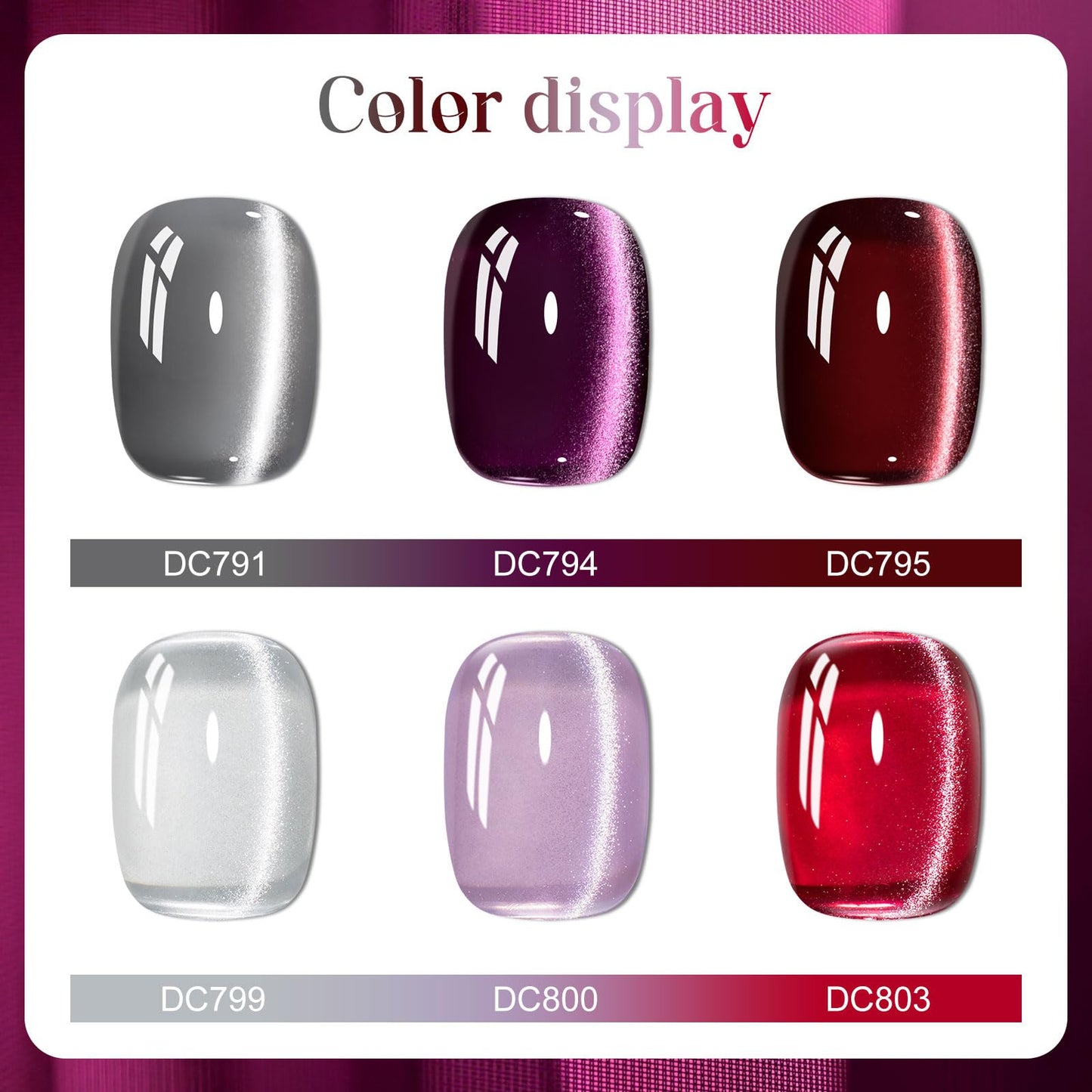 MTSSII Cat Eye Gel Polish Set – 8 Glass Cat Eye Colors with Magnetic Tool, 7ml Each