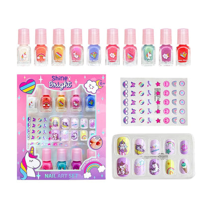 MU Unicorn Fantasy Kids Nail Polish Kit | 10 Water-Based Colors, Press-On Nails & Quick Dry Peel-Off