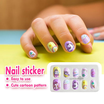MU Unicorn Fantasy Kids Nail Polish Kit | 10 Water-Based Colors, Press-On Nails & Quick Dry Peel-Off