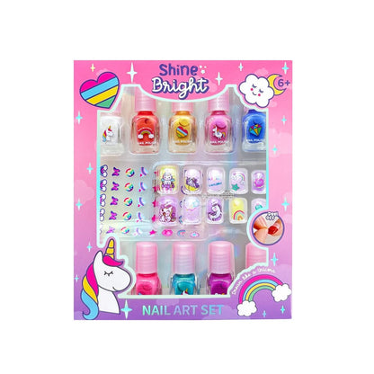 MU Unicorn Fantasy Kids Nail Polish Kit | 10 Water-Based Colors, Press-On Nails & Quick Dry Peel-Off