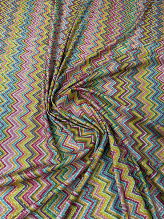 Multicolor Shimmer Zigzag Knit Fabric