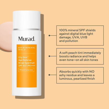 Murad City Skin Age Defense SPF 50 – Mineral Sunscreen with Blue Light Defense | 0.6 oz