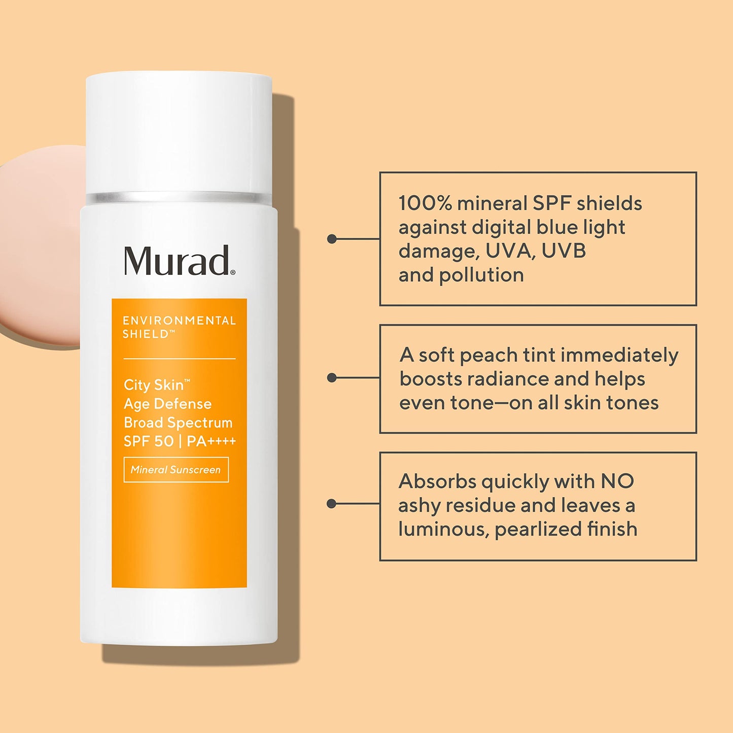 Murad City Skin Defense SPF 50 Mineral Sunscreen | Blue Light & Pollution Shield