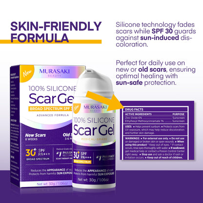 MURASAKI BEAUTY Silicone Scar Gel SPF 30 – Advanced Medical-Grade Scar Cream 1.06oz