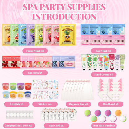 MUREND 90PCS Spa Party Supplies for Girls – Sleepover Skincare Set with Tattoos, Masks, Foot Bath Bombs & More