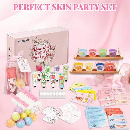 MUREND 90PCS Spa Party Supplies for Girls – Sleepover Skincare Set with Tattoos, Masks, Foot Bath Bombs & More