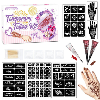 MuseLuxe Temporary Tattoo Kit for Teens & Adults – 3 Pastes, 100 Stencils, Outline Pen, Waterproof Body Art