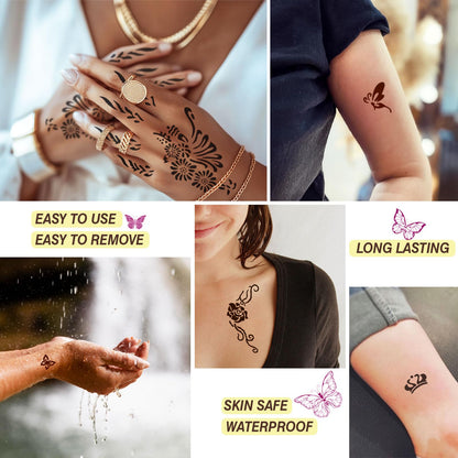MuseLuxe Temporary Tattoo Kit for Teens & Adults – 3 Pastes, 100 Stencils, Outline Pen, Waterproof Body Art