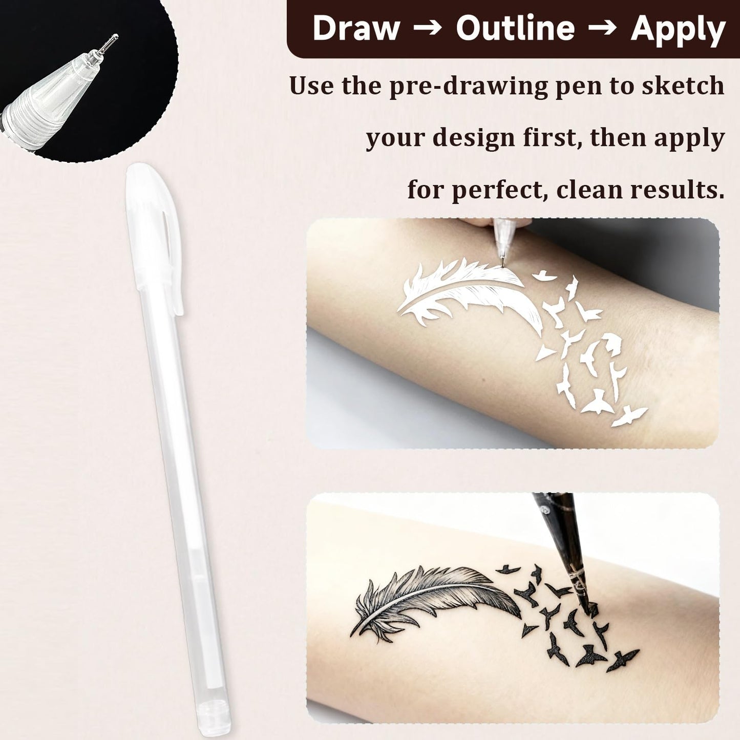MuseLuxe Temporary Tattoo Kit for Teens & Adults – 3 Pastes, 100 Stencils, Outline Pen, Waterproof Body Art