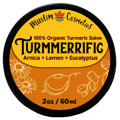 Muslim Cosmetics Turmmerrific Organic Turmeric Salve – Arnica & White Turmeric, Ginger + Lemon + Eucalyptus, 2oz Made in Canada