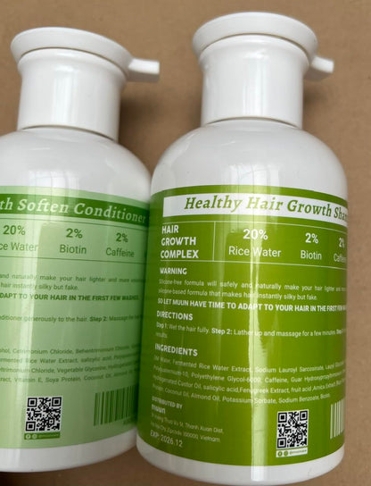 Muun Rice Water Shampoo & Conditioner Set for Hair Growth, Thinning Hair & Anti-Hair Loss – Biotin, Keratin & Caffeine