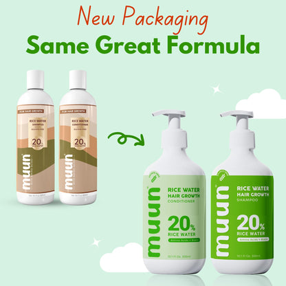 Muun Rice Water Shampoo & Conditioner Set for Hair Growth, Thinning Hair & Anti-Hair Loss – Biotin, Keratin & Caffeine