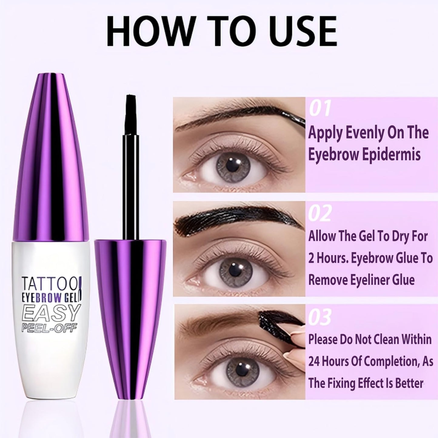 MVC 2 Pack Tattoo Eyebrow Gel – Easy Peel-Off Tint, Waterproof & Sweatproof, Dark Brown