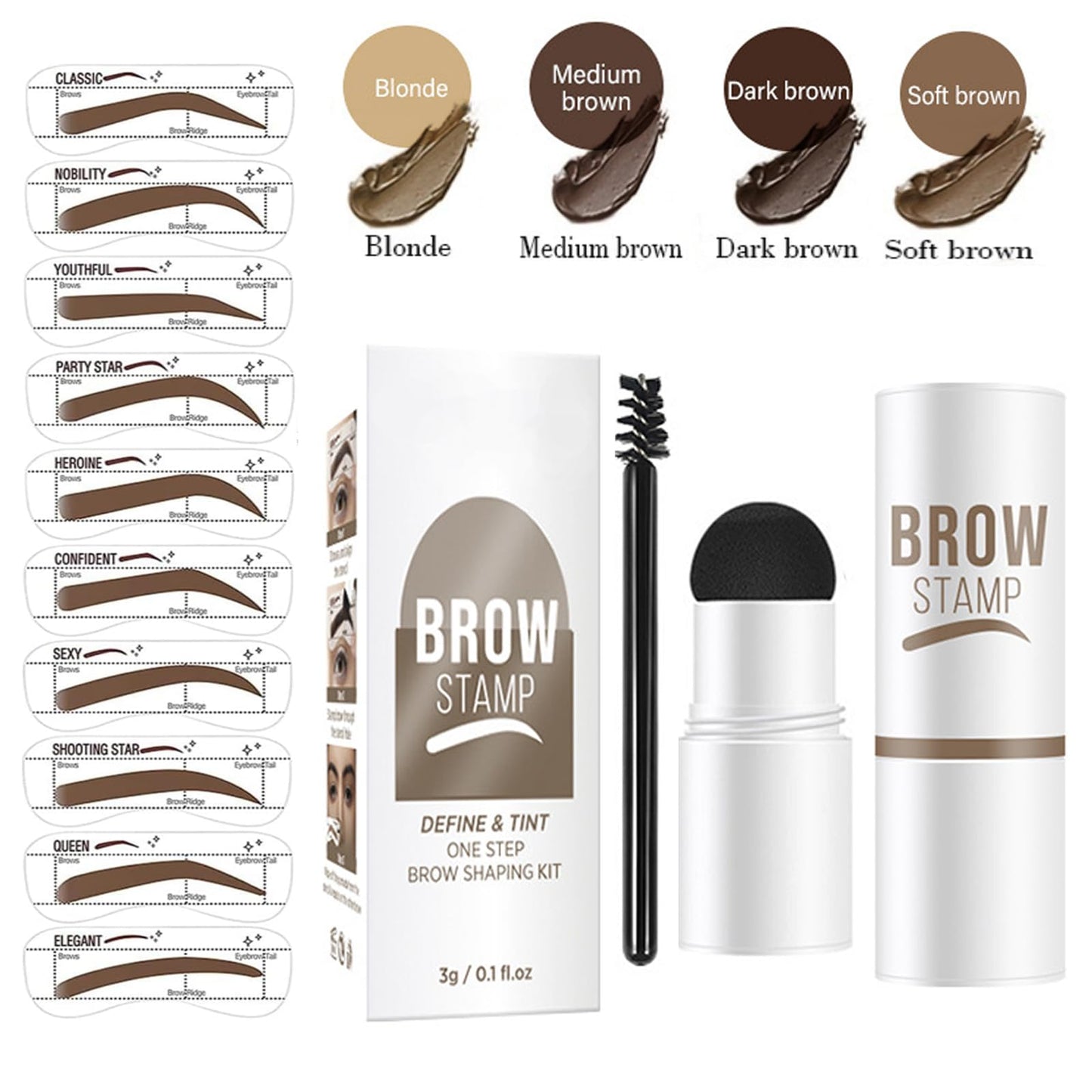 MVC Eyebrow Stencils & Stamp Kit – 10-Piece Brow Kit (Medium Brown)