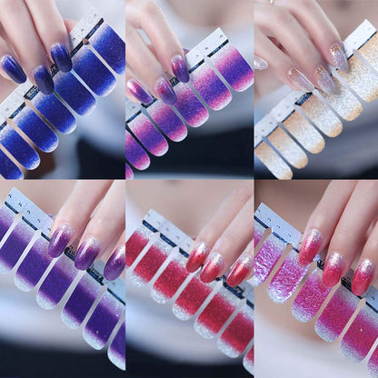 mwellewm 14 Sheets Glitter Gradient Nail Stickers | Self-Adhesive Full Wraps