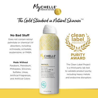 MyChelle Sun Shield Clear Spray SPF 30 – Zinc Oxide Sunscreen for Face & Body (6 fl oz)