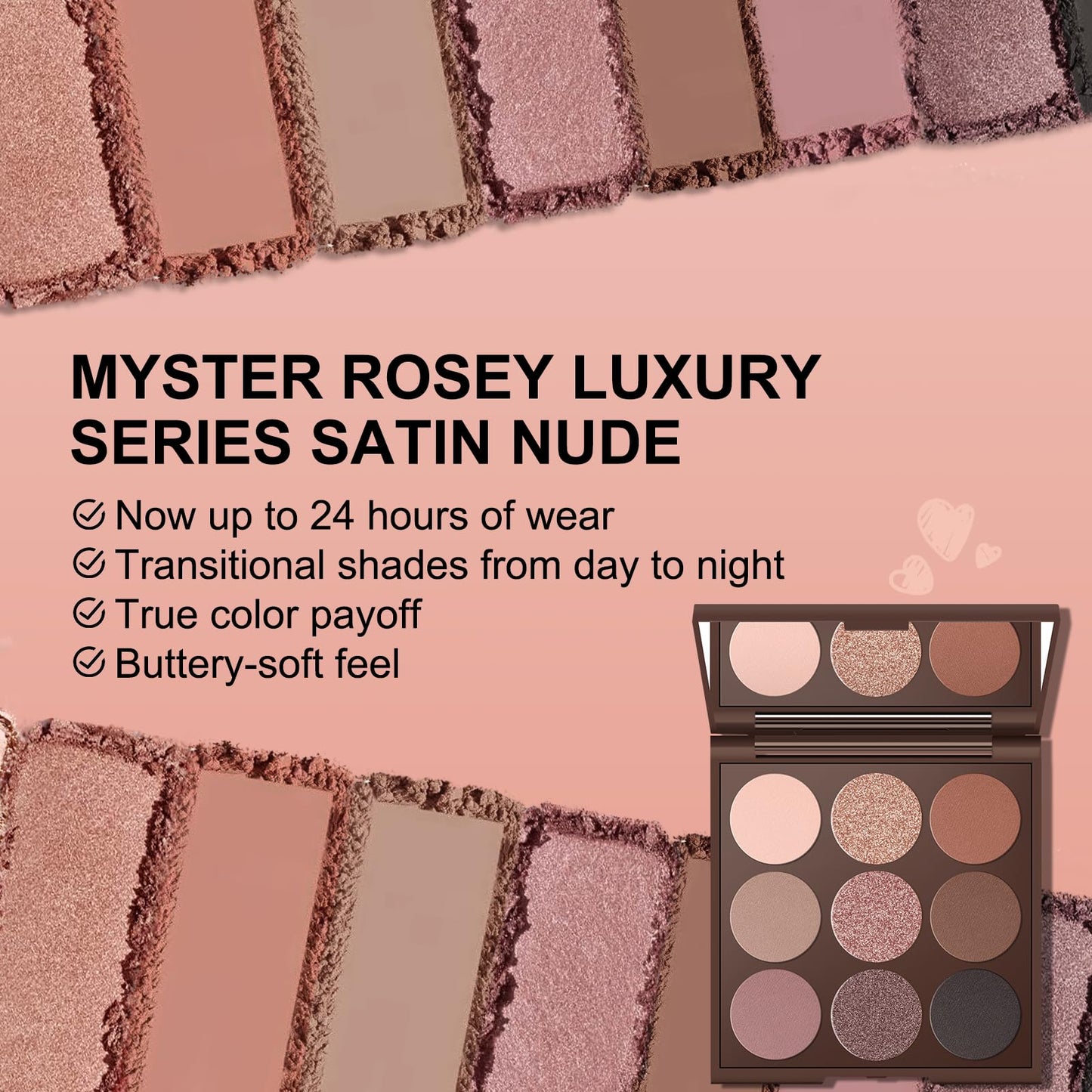 MYSTER ROSEY Neutral Eyeshadow Palette – Matte Nude 9 Shades, Vegan & Cruelty-Free, Includes Mirror
