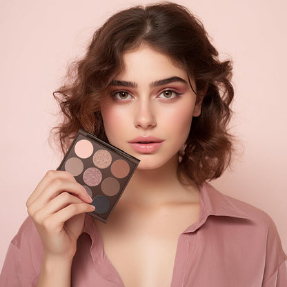 MYSTER ROSEY Neutral Eyeshadow Palette – Matte Nude 9 Shades, Vegan & Cruelty-Free, Includes Mirror