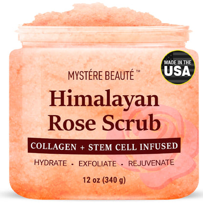 MYSTÉRE BEAUTÉ Himalayan Salt Body Scrub 12 oz – Collagen & Stem Cells Exfoliant
