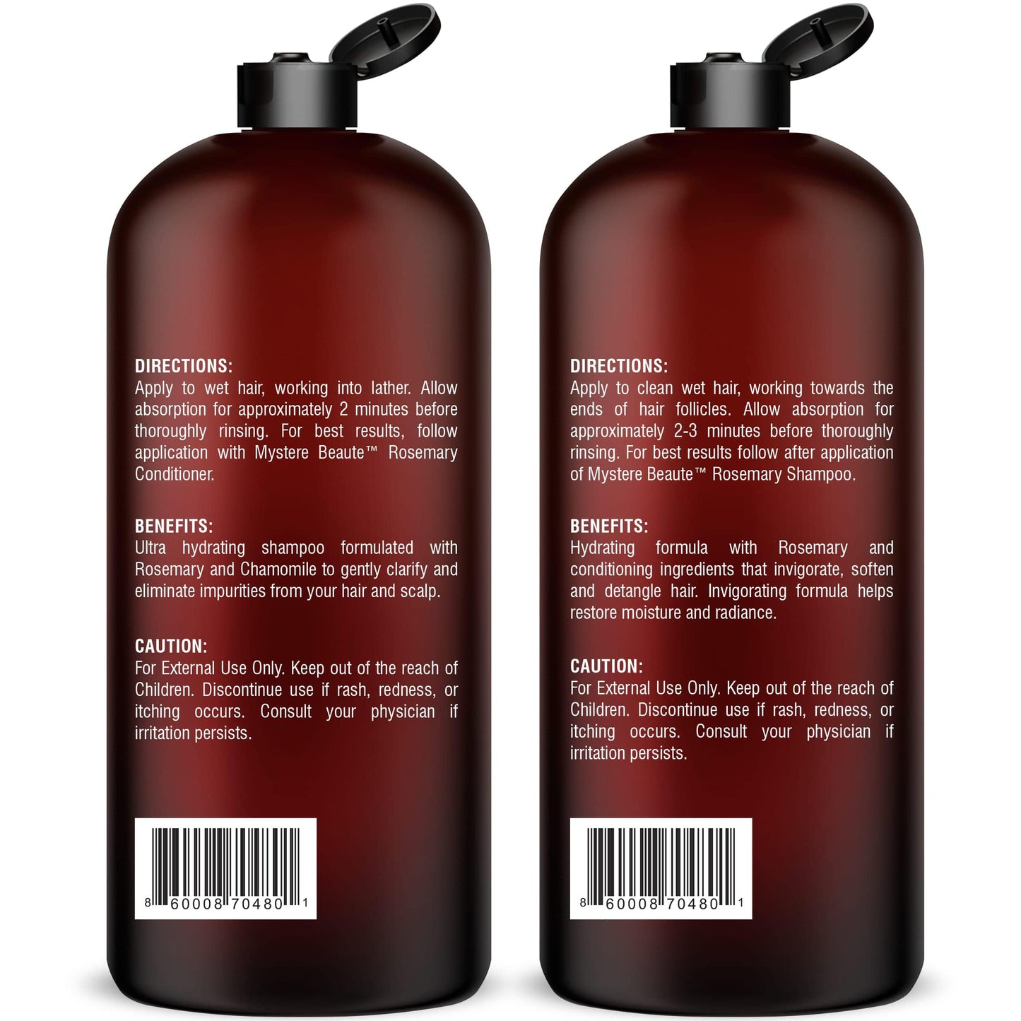 MYSTÉRE BEAUTÉ Rosemary Shampoo & Conditioner for Hair Growth – Sulfate Free, 16 oz