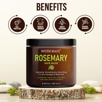 MYSTÉRE BEAUTÉ Rosemary Deep Conditioning Hair Mask – Argan Oil, Keratin, 2 x 8.5 fl oz