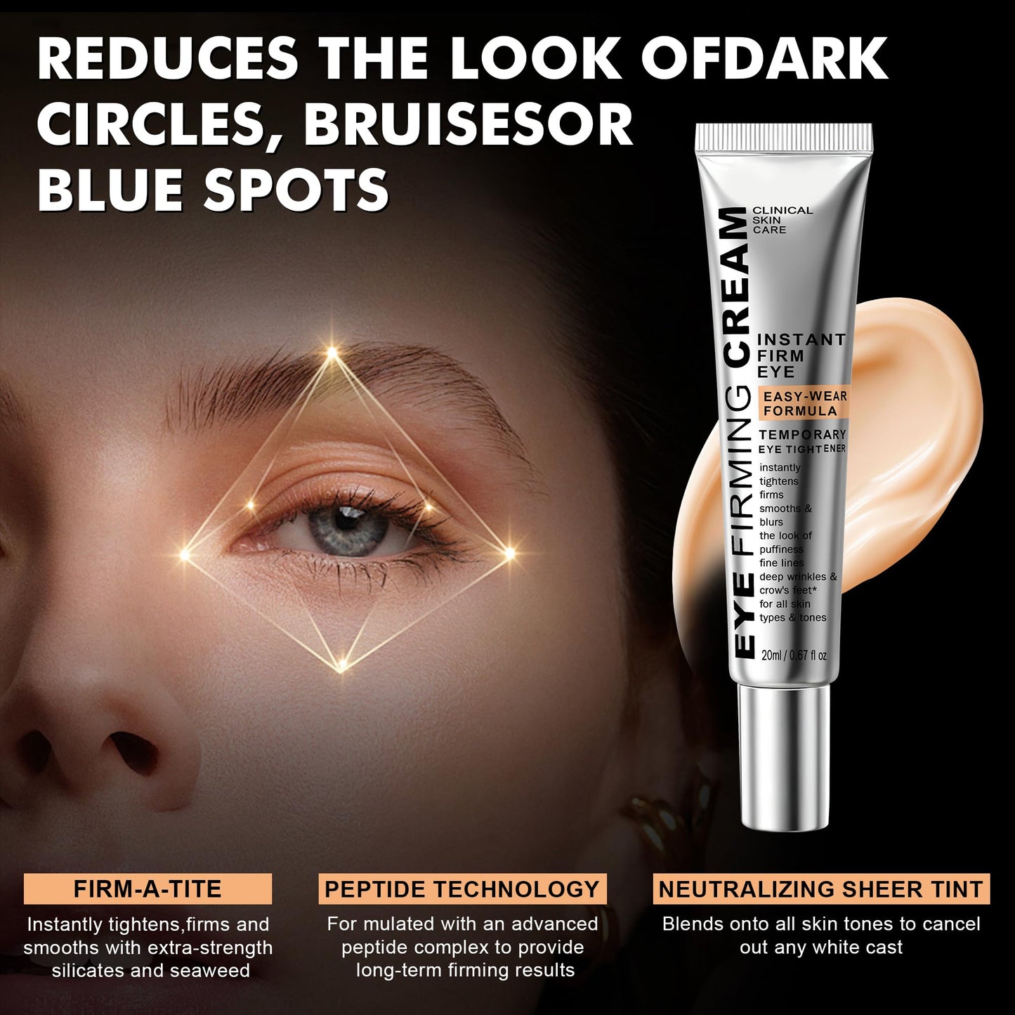 Nabevin KKP Perfection Eye Tightener with Brush – Instant Firming Formula | Portable 0.71 fl oz