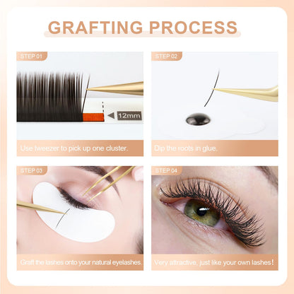 NAGARAKU Double Tips Flat Ellipse Eyelashes – Natural Charcoal, 0.15mm, Baby/J Curl, 8–12mm Mix