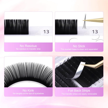 NAGARAKU Eyelash Extensions Classic J B C D N L LC LD LB Curl 0.03-0.20, 5-17mm - Matte Black