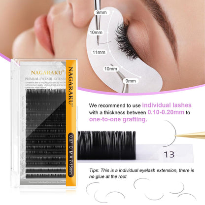 NAGARAKU Eyelash Extensions Classic J B C D N L LC LD LB Curl 0.03-0.20, 5-17mm - Matte Black