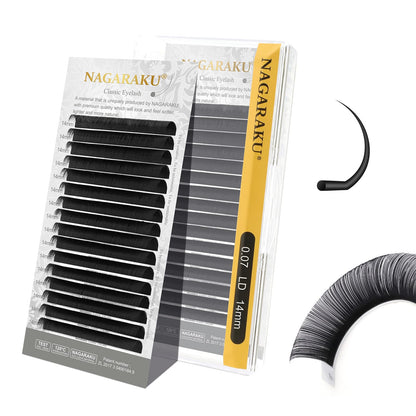 NAGARAKU Eyelash Extensions Classic – J B C D N LC LD L DD CC LB, 0.03-0.20, Matte Black